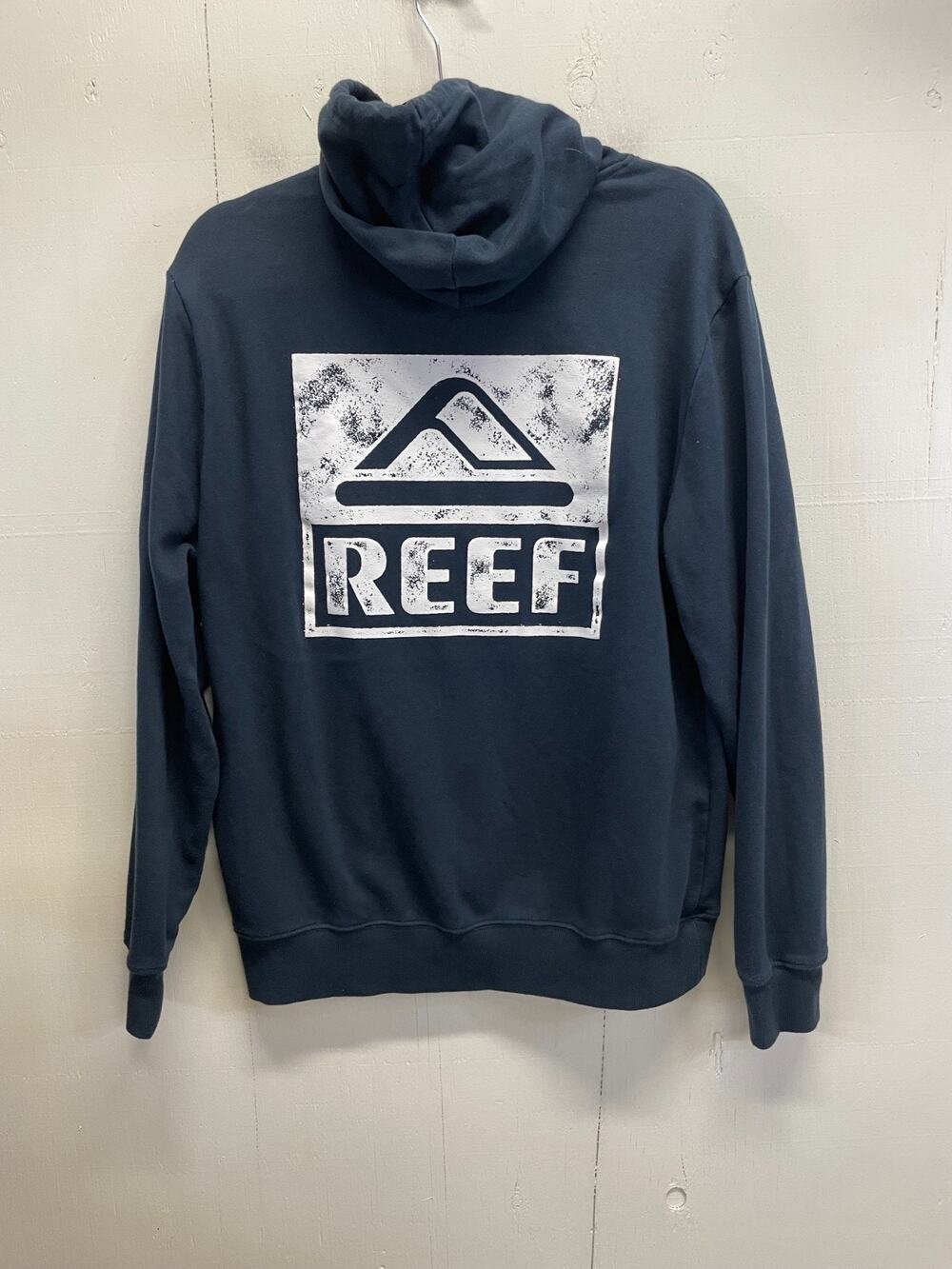 Reef Mens Wellie Too Hood Fleece Hoodie w/ Distressed Logo Size Medium Navy Blue
